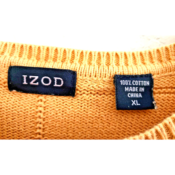 SWEATER-MEN'S-IZOD-Buttercup Yellow-Long Sleeves-Knit Square Pattern-SIZE XL - Picture 7 of 13